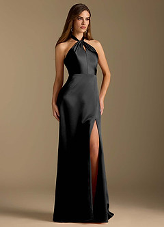 Azazie Tracie Final Sale Black A-Line Pleated Metallic Satin Dress image5