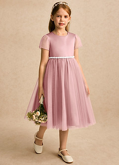 Azazie Kaylor vestidos de niña de las flores Vestido Rosa Polvorienta de Tul de Línea A con Plisado image1