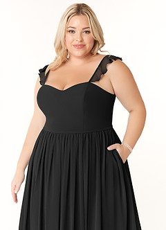 Azazie Metz Bridesmaid Dresses Black A-Line Sweetheart Ruched Chiffon Dress image11