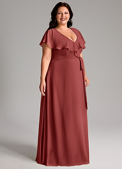 Azazie Lainey Bridesmaid Dresses Terracotta A-Line with Pockets Chiffon Dress image11
