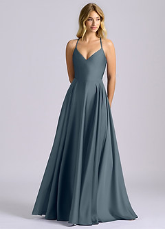 Azazie Truce Robes de demoiselle d'honneur Robe Trapèze en Satin extensible Violet Crépusculaire image1
