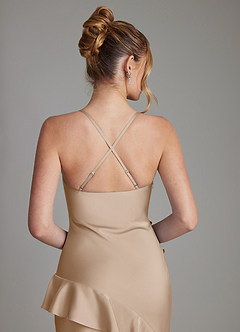 Azazie Jayda Bridesmaid Dresses Taupe A-Line Ruched Stretch Satin Dress image6