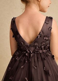 Azazie Lana Blumenmädchenkleider A-Linie ärmellos Matte Satin Kleid Ganache image7