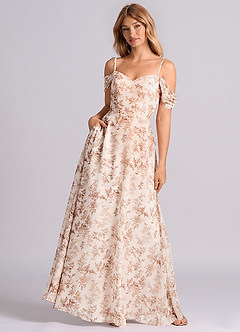 Azazie Marley Bridesmaid Dresses Pink Fern Floral A-Line Off the Shoulder Chiffon Convertible Dress image3