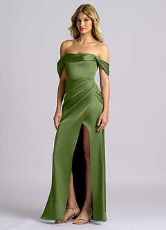 Azazie Auden Robes de demoiselle d'honneur Robe Fourreau Convertible en Satin extensible Épaule décolletée Genévrier image4