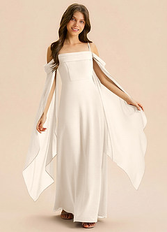 Azazie Moana Junior White Alabaster A-Line Pleated Chiffon Dress image2