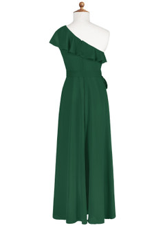 Azazie Eletta Junior Dark Green A-Line Ruched Chiffon Dress image7