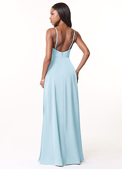 Azazie Brielle Bridesmaid Dresses Sky Blue A-Line Cowl Spaghetti Straps Stretch Satin Dress image2