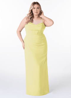Azazie Mai Bridesmaid Dresses Lemon Sorbet Sheath Pleated Chiffon Dress image7