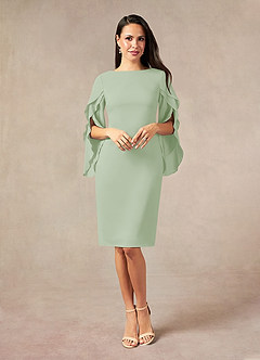 Azazie Carter Abiti per la Madre della Sposa Abito Tubino in Chiffon Elasticizzato Increspato Verde Salvia image1