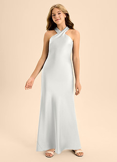 Azazie Doretta Junior White A-Line Pleated Stretch Satin Dress image4