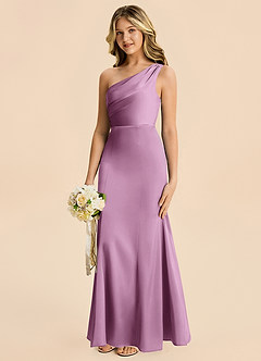 Azazie Ren Junior Wisteria A-Line Pleated Stretch Satin Dress image2
