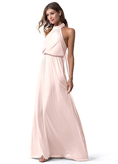 Azazie Landry Vestidos de damas de honor Vestido de Pétalo De Rosa de Malla de Corte en A con Plisado image4