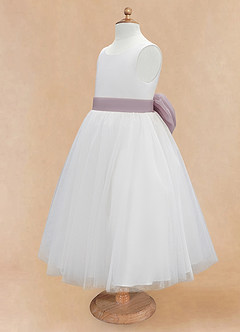 Azazie Kavi Flower Girl Dresses Ivory Dusk A-Line Bow Matte Satin Dress image9