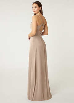 Azazie Minie Bridesmaid Dresses Taupe A-Line Bow Chiffon Dress image5