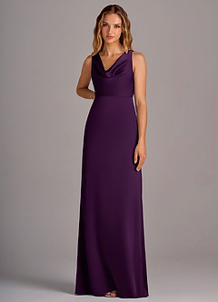 Azazie Wrenlee Bridesmaid Dresses Grape A-Line Stretch Satin Dress image6