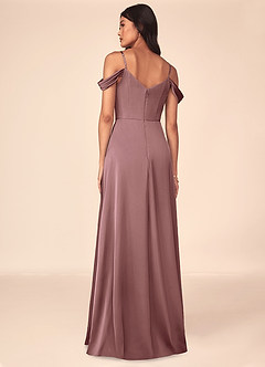 Azazie Ocean Bridesmaid Dresses Vintage Mauve A-Line V-Neck Pleated Stretch Satin Dress image2