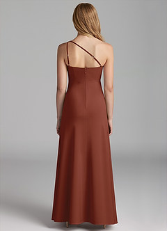 Azazie Mika Junior Auburn A-Line Pleated Stretch Satin Dress image2