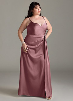 Azazie Brielle Bridesmaid Dresses Vintage Mauve A-Line Cowl Spaghetti Straps Stretch Satin Dress image9