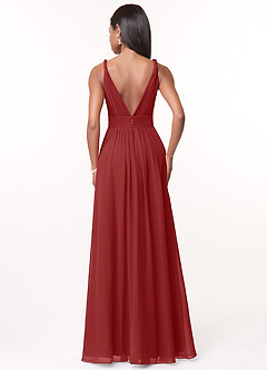 Azazie Maren Brautjungfernkleider A-Linie Plissee Chiffon Kleid Rost image2