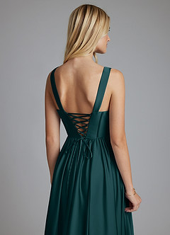 Azazie Delmie Bridesmaid Dresses Pine A-Line Corset Stretch Satin Dress image3