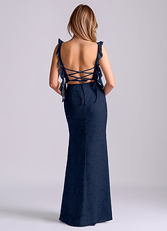 Azazie Jessamine Brudtärnklänningar Klä av Sjöjungfru i Blommig Utbrändhet Korsett Mörk Marinblå image6