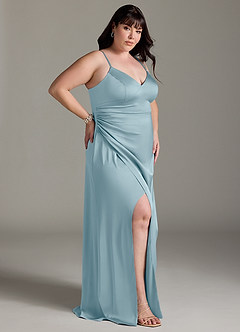 Azazie Marchella Vestidos de damas de honor Vestido de Azul Malhumorado de Satén Elástico de Corte en A con Corsé image9