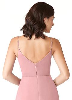 Azazie Evalin Brautjungfernkleider A-Linie V-Hals Gefaltet Gittergewebe Kleid Altrosa image6