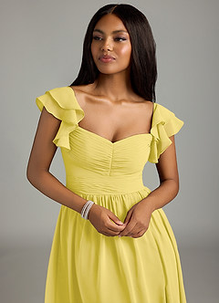 Azazie Anaya Robes de demoiselle d'honneur Robe Trapèze en Mousseline de soie Encolure en Forme de Cœur Canari image6