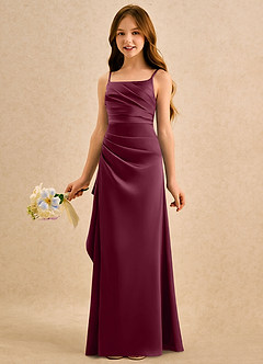 Azazie Cannoli Girls Formal Sukienki dla dziewczynek sypiących kwiaty Linia A Pofałdowany Satyna elastyczna Długość podłogi Sukienka image4