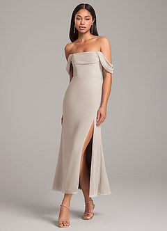 Azazie Saige Bridesmaid Dresses Frost Sheath Off the Shoulder Chiffon Convertible Dress image3