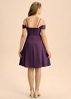 Azazie Anselie Junior Plum A-Line Pleated Stretch Satin Dress image2