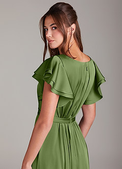 Azazie Daphne Modest Bridesmaid Dresses A-Line Ruched Stretch Satin Floor-Length Dress image2