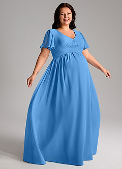 Azazie Verna Brautjungfernkleider für Schwangere A-Linie V-Hals Gerüscht Chiffon Bodenlänge Kleid image9