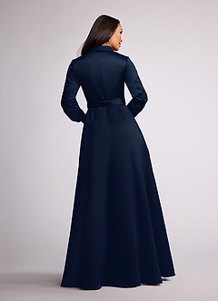 Azazie Ruth Mother of the Bride Dresses Dark Navy A-Line Lace Matte Satin Dress image4