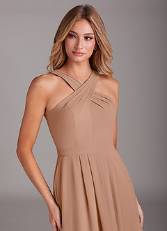 Azazie Dixie Bridesmaid Dresses Champagne Rose A-Line Halter Pleated Chiffon Dress image5