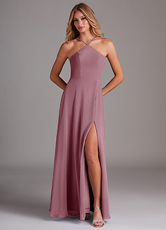 Azazie Bailey Abiti da Damigella Abito A-Line in Chiffon con Scollo Halter e Spacco Laterale Vintage Malva image5
