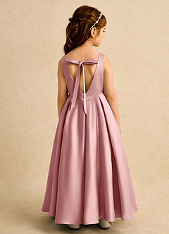 Azazie Pepper vestidos de niña de las flores Vestido Rosa Polvorienta de Satin Mate de Línea A con Plisado image1