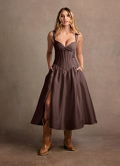 Arwen Truffle Dropped Waist Midi Dress image5