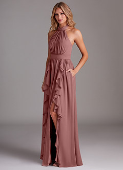 Azazie Avary Brautjungfernkleider A-Linie Plissee Chiffon Kleid Wüstenrose image2