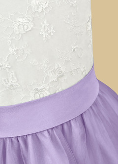 Azazie Vetty Flower Girl Dresses Ivory Lilac A-Line Lace Tulle Dress image11