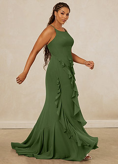 Christian Siriano Bridal for Azazie 1006 Bridesmaid Dresses Olive Mermaid Ruched Chiffon Dress image13