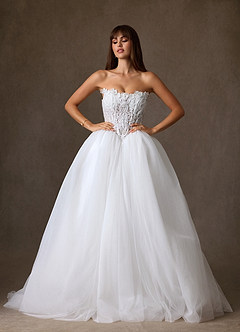 Azazie Sariyah Wedding Dresses Diamond White Ball-Gown Off the Shoulder Tulle Dress image4