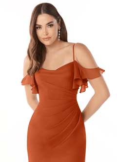 Azazie Emeralda Brautjungfernkleider Etui Schulterfrei Chiffon Kleid Gebranntes Orange image6