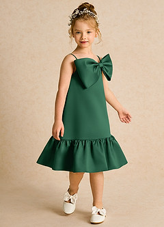 Azazie Kiwi Blumenmädchenkleider A-Linie Spaghetti Riemen Matte Satin Kleid Dunkelgrün image3