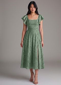 Azazie Bondi Brautjungfernkleider A-Linie Gestreift Blumen-Burnout Kleid Matcha image4