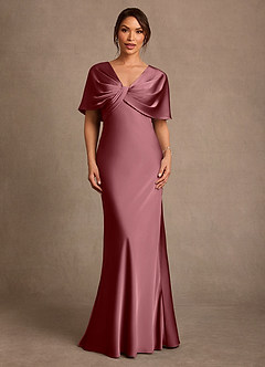 Azazie Dosia 신부의 어머니 드레스 쉬스 주름진 스트레치 새틴 플로어 길이 드레스 image1