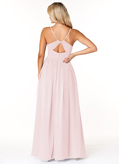 Azazie Dominic Bridesmaid Dresses Blushing Pink A-Line V-Neck Pleated Chiffon Dress image4