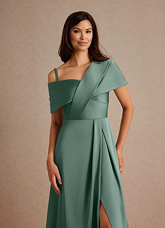 Azazie Milton Mother of the Bride Dresses Eucalyptus A-Line Pleated Stretch Satin Dress image3
