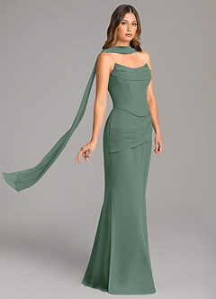 Azazie Sorrel Bridesmaid Dresses Eucalyptus Mermaid Corset Chiffon Dress image4
